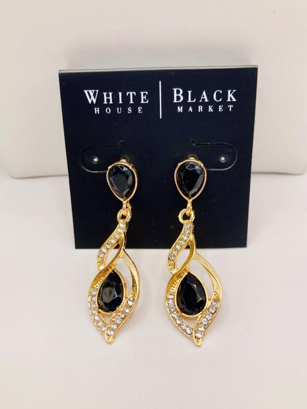 White House Black Market Gold-Tone Black & Crystal Teardrop Dangle Earrings -23B